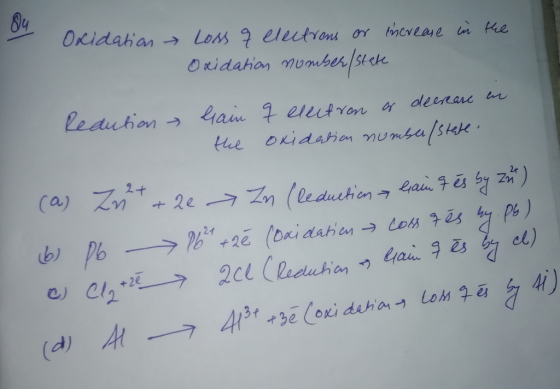 Oxidation Loss q electrons or increase in the Oxidation number/ state Reaution rain q electron or decrease an the oxidation n