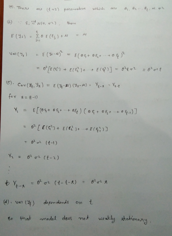 (b Co v 1ニ E/@s+ θΕ2t,..t O @). Van (%) d,pm donds t en Se that modol doss me weakly statioma