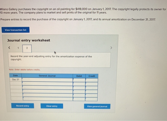 Milano Gallery purchases the copyright on an oil painting for $418,000 on January 1, 2017. The copyright legally protects its