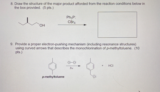 8. Draw the structure of the major product afforded from the reaction conditions below in the box provided. (5 pts.) Ph3P: CB