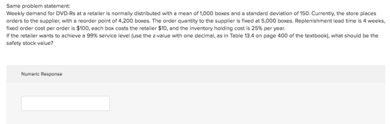 Same problem statement: Weekly demand for DVD-Rs at a retailer is normally distributed with a mean of 1,000 boxes and a stand