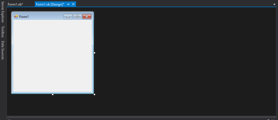 Form1.vb* Form1.vb [Design]* X다 o Form1 x Server Explorer Toolbox Data Sources