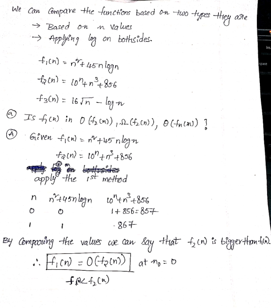 Wle Can Compare the functions based on ot-they ae Based on n Vaues Ins space 匆 apply the method 856 85 867