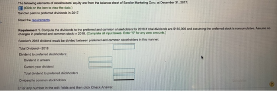 The following elements of stockholders equity are from the balance sheet of Sander Marketing Corp. of December 31, 2017 (Cli