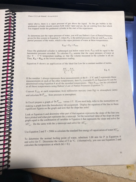 Chem 1212 Lab Manual Reed 96/20 space above, there is a vapor pressure of gas above the liquid. So the gas bubble in the grad