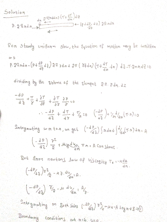 Solution do 2 aondela) (1744) P.299da_ Je- (8 432, dz) 311 oids foon Steady unifoqmi slow, the Equestion of motion muy be le