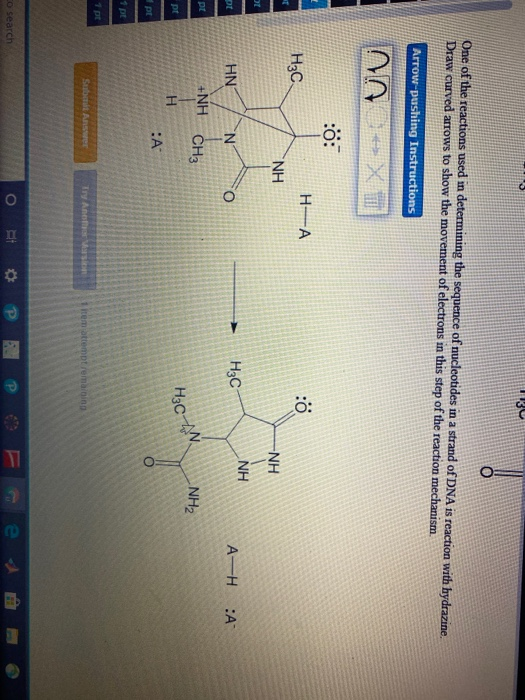 One of the reactions used in determining the sequence of nucleotides in a strand of DNA is reaction with hydrazine. Draw curv