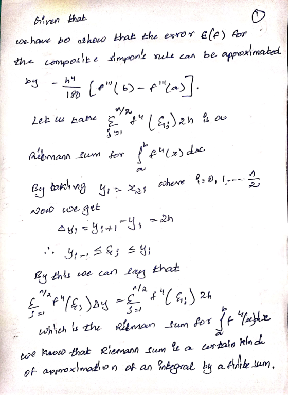 Giren that we have to show that the enron Elf) for the composite simpons rule can be approximated by [(6) -fla)] 2 Let us