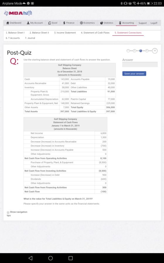 Airplane Mode - GM *0% +46%O 22:03 MBAMath # Dashboard My Account Excel Finance Economics Statistics Accounting Support Logof