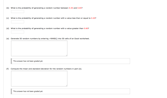 (b) What is the probability of generating a random number between 0.35 and 0.65? (c) What is the probability of generating a