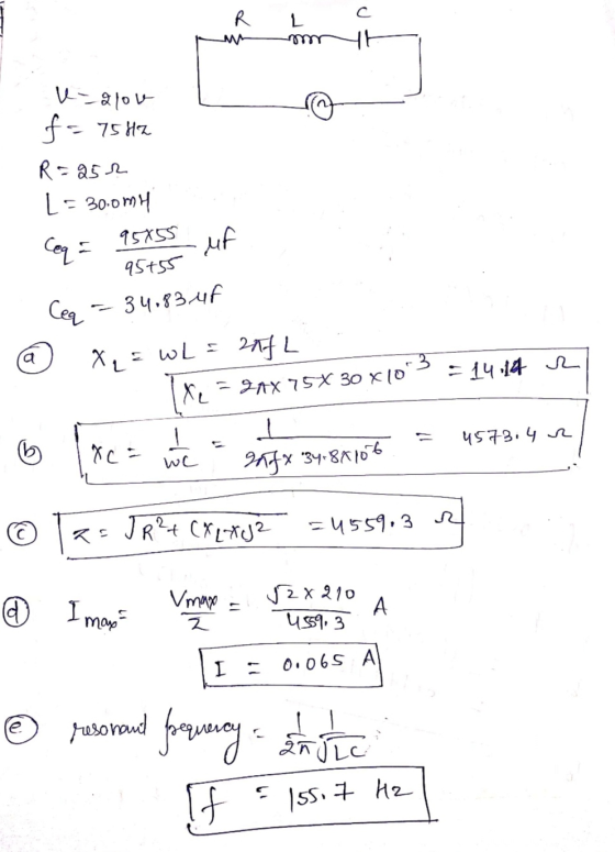 R с 2 U-2100 f = 75 Hz R=25? L 30.0m Coq MA 95855 95155 - 34.83 uf Ceq a x₂ = wh = 275L 13 =9nx 7530 x 10 - 14.14 R Xe ㅗ 457