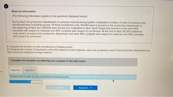 Required information The following information applies to the questions displayed below! During April, the production departm