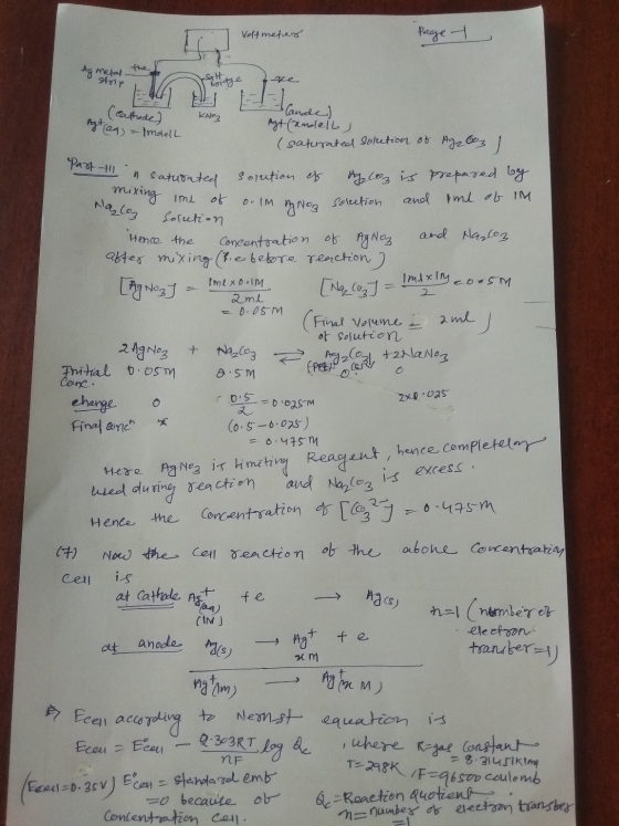 Voltmeter Page - Ag metal I trip satt age r e og nooit la A (cathode) Agt (ag) = Indell El Cance) KNO3 Agt (emolelL (saturate