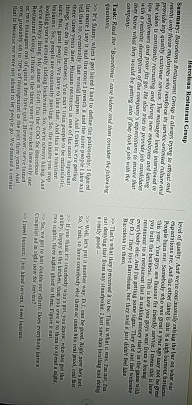 Barcelona Restaurant Group Summary: Barcelona Restaurant Group is always trying to attract and retain only those employees wh