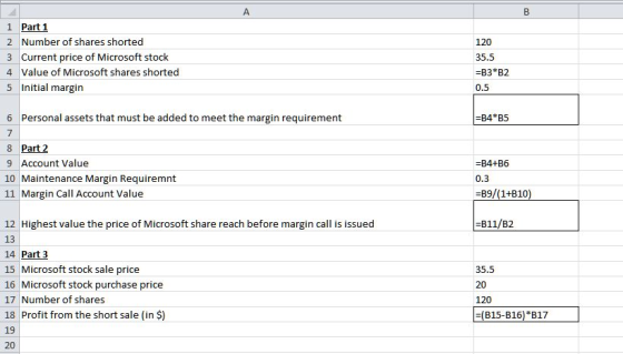 А B 120 1 Part 1 2 Number of shares shorted 3 Current price of Microsoft stock 4 Value of Microsoft shares shorted 5 Initial