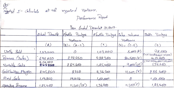 Reguired Lin Calubade all the Actual Results Variance required Vorlause. - Performance Report Year Ended December 31, 2017 Fl