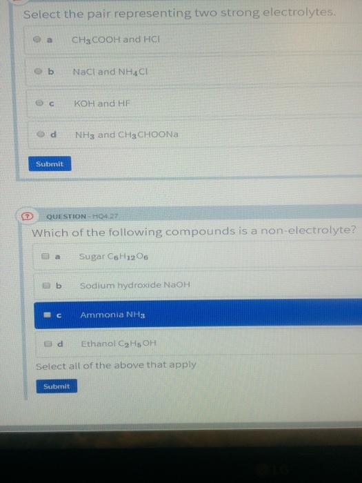 Select the pair representing two strong electrolyt