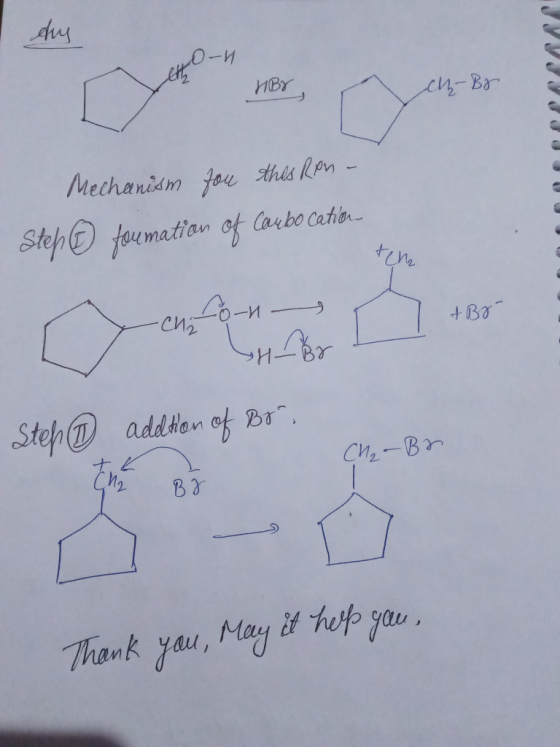 dus duy AR ettory r you HBr a ch-Br Mechanism for thes Ron - Step © formation of Carbo cation -0- + Br Ch-Br Step & addtion o