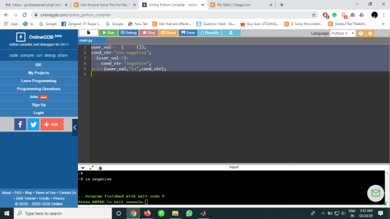 M Inbox - gurkaranpreet.singh.me x C Can Anyone Solve This For Me, P. X Online Python Compiler - online x C My Q&A | Chegg.co