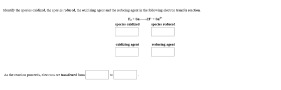 Identify the species oxidized, the species reduced, the oxidizing agent and the reducing agent in the following electron tran