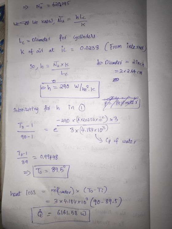Nu 6200095 hle Wet We know, Nu K he = Diameter for cyclinders k of air at in 0.0238 ( From inte and ON b. Diameter ainch so,