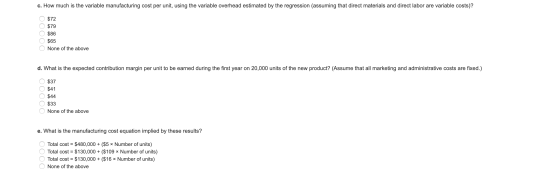 c. How much is the variable manufacturing cost per unit, using the variable overhead estimated by the regression (assuming th