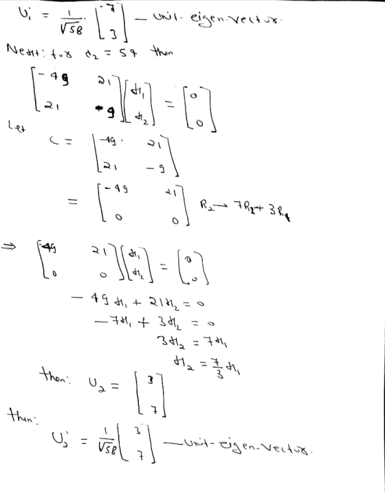 w 11 - ww. eigen vector - unit eigen-vector 2 Nettitud dz=54 then = lo ] Rw** 3cm :03 с с - 49 Hit 2112 = 0 - 74, + 3t = 0 3t