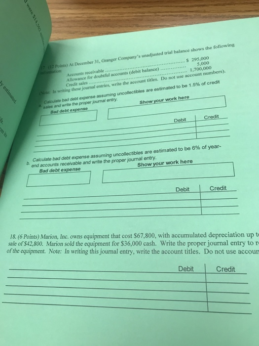 a were SIA 502... Points) At December 31, Granger Companys unadjusted trial balance shows the following Jy estimated Account