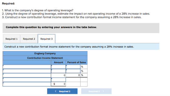 Required: 1. What is the companys degree of operating leverage? 2. Using the degree of operating leverage, estimate the impa