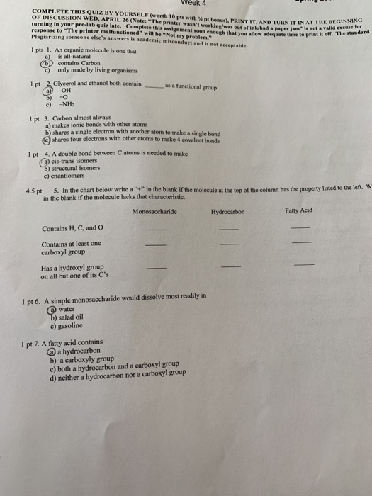 Week I 4 COMPLETE THIS UIZBY OURSELF ( orth 10 pts with % pt b nus), PRINT IT, AND TURN IT IN A OF DISCUSSION WED, APRIL. 26