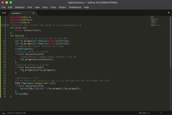 -/QA/c/solution.c.- Sublime Text (UNREGISTERED) Project Preferences Help File Edit Selection Find View Goto Tools solution.c