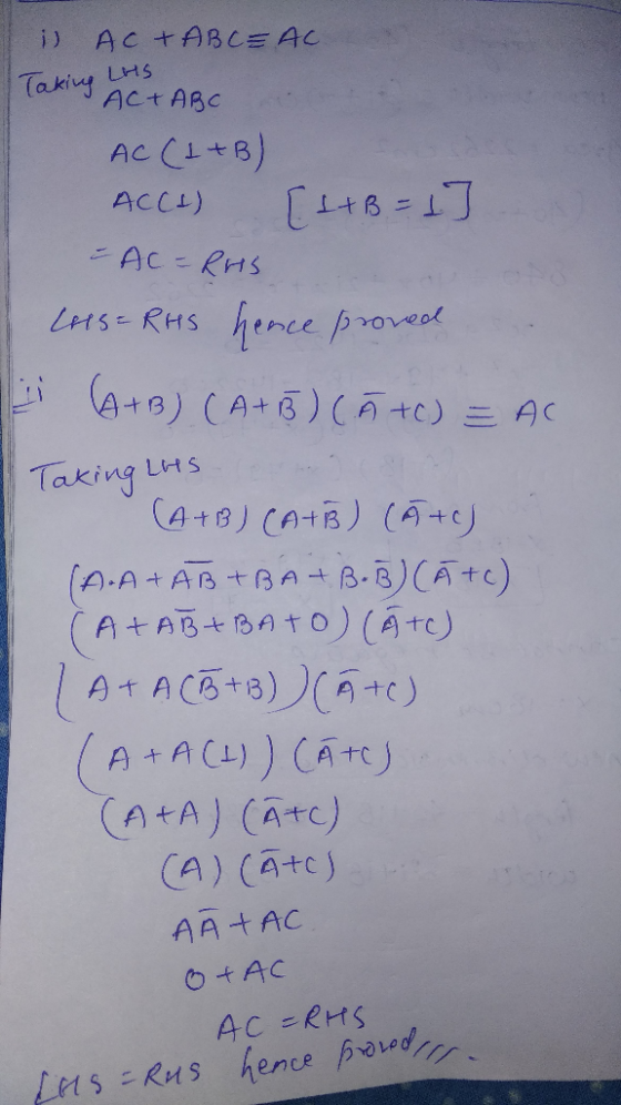 i ) AC十ABC三 AC LHS Takiny ACt ABC C+B) AC ACCL) CL+B-1T AC-RHS hemce proveet A+8) (A+) (At) Lets- RHS AC Taking LHS C4+8) CAH
