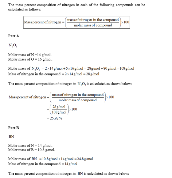 Calculate The Mass Percent Composition Of Nitrogen In Each Of The