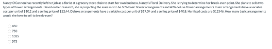 Nancy OConnon has recently left her job as a florist at a grocery store chain to start her own business, Nancys Floral Deli