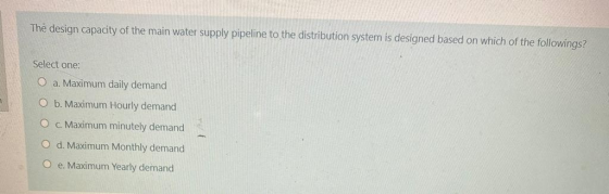 The design capacity of the main water supply pipeline to the distribution system is designed based on which of the followings