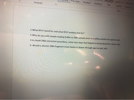 nomal No Spac... Heading 1 Paragraph JULLL HDBl AaBbCcDAoBbced Heading 2 Title Subtitle Subtle Em Styles 1-What RFLP stand fo