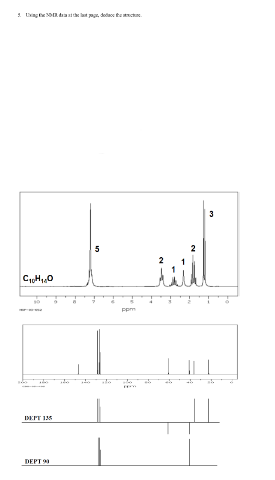 5. Using the NMR data at the last page, deduce the structure. C10H140 HSP-03-652 ppm DEPT 135 DEPT 90