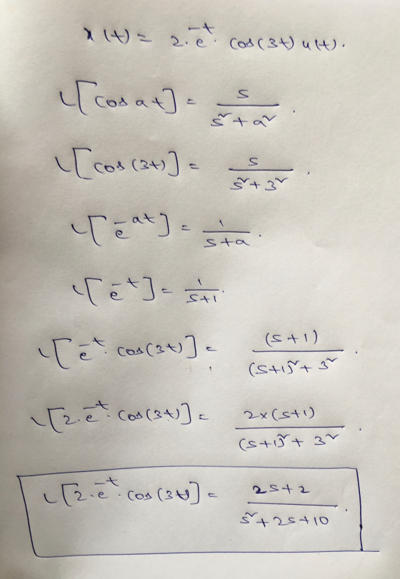 a t= 2.0t cos(at) utt). i corat] - - Štar [cos (24) = S Star [cat] sta e t]- sti et cos(at)] - (5+1) (stist 3 [zet (os (34)]