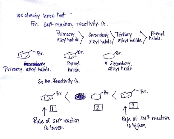 we already know that Fog. SH2 reantim, reactivity. is Primary, \ Secondary Tertiary Phenyl alkyinalidel alkyl halidet alkri h