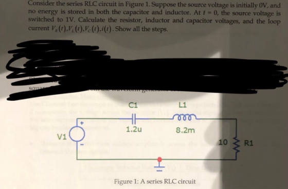 Consider the series RLC circuit in Figure 1. Suppose the source voltage is initially OV, and no energy is stored in both the