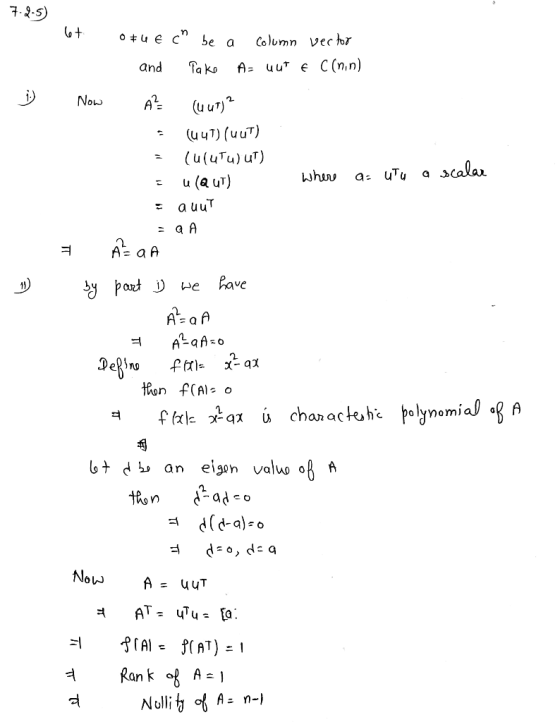 and Tako A= uureC(mn) 2. ow a scala, u (au) auu cpolynom) * d(d-a) Now A=uuT Null