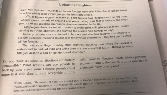 1. Aborting Daughters Daily Mail Online-Thousands of female foetuses have been killed due to gender-based abortion within som