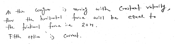Constant velocity, As the with moving force will 201 be wagon > then the horizontal the frictional force lie Fifth option. Co