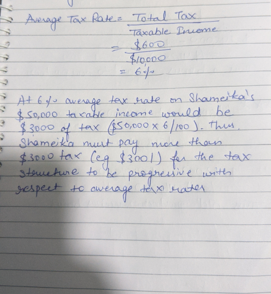 2 Average Tax Rate Tax Income Total Taxable $600 $10000 a 2 At 6 of average tax rate on Shameikas $50,000 taxable income wou