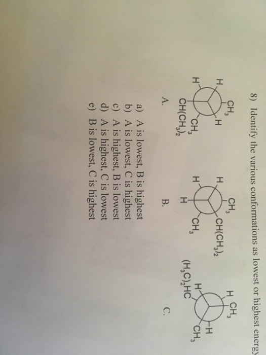 Identify the various conformations as lowest or hi