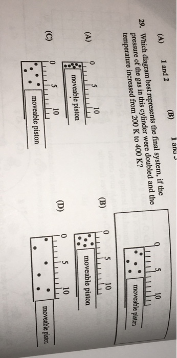 anu and 2 anu i the (B) (A) 1 system, if the 29. Which diagram best represents the final and of in this cylinder were K? temperature increased from 200 K to 400 moveable piston (B) (A) 0 5 10 moveable piston moveable piston (D) 5 10 (C) 0 5 10 moveable piston moveable piston