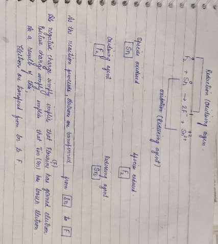 Reduction Touching F + Sh → 2F + Sihat azidation (Redueing agint] Specite oxidued specise reduced oudering agent Reducing age
