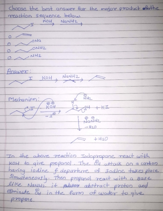 for the choose the best answer for the major product reaction sequence. below. KOH NANH2 ор LONG „ONH2 NH2 Answer: ROH NanH2