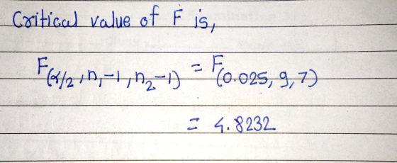 Coitical vaue of F s 002S, 9, 7 4.8232
