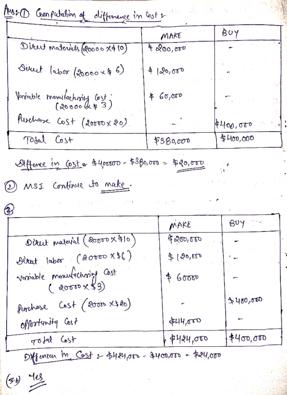 Aus: Computation of difference in Costa MAKE BUY + 800,000 4 120,000 Diket materials (0000 x410) Sirut labor (2000x86) Vorsic